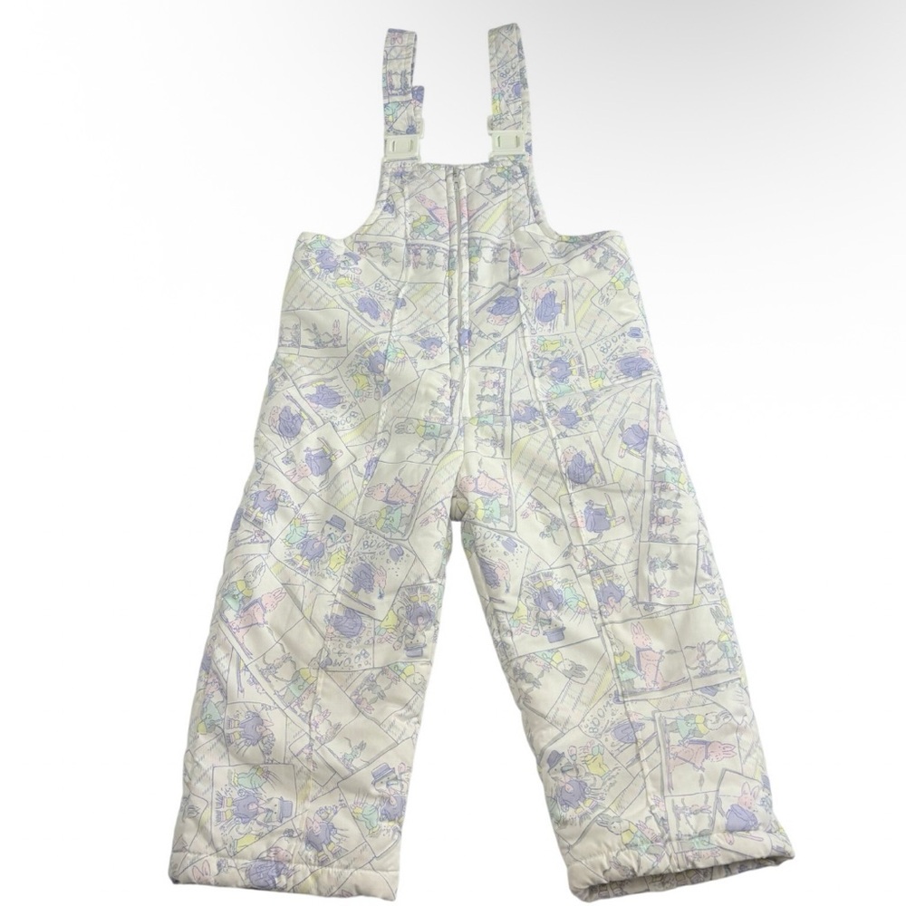 Vintage 90s Kids Pastel Patterned Cartoon Overalls Snow-Pants Bibs 2T Insulated